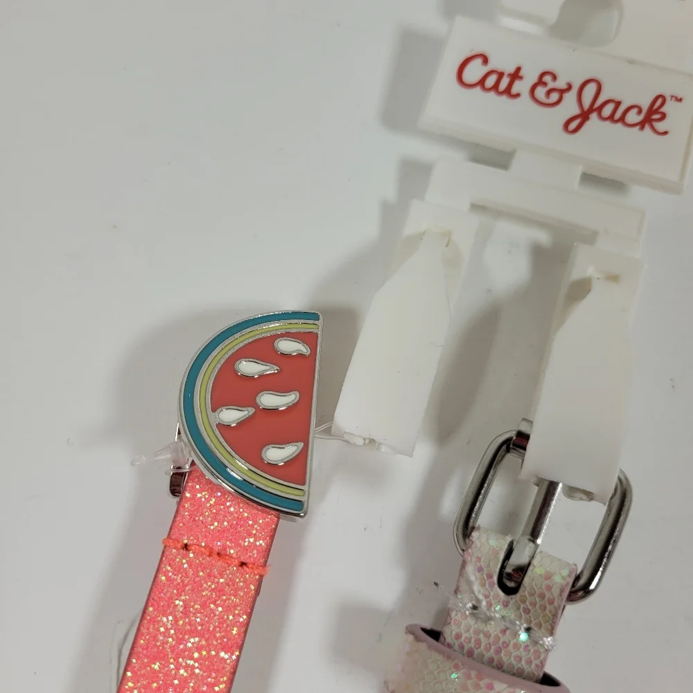 Cat & Jack Girls Belts Lot (Includes 2 sets, 4 belts total) 2 White & 2 Pink